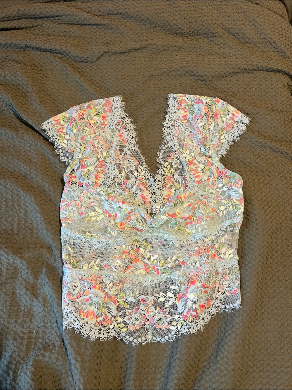Free People Pastel Floral Lace V‑Neck Camisole